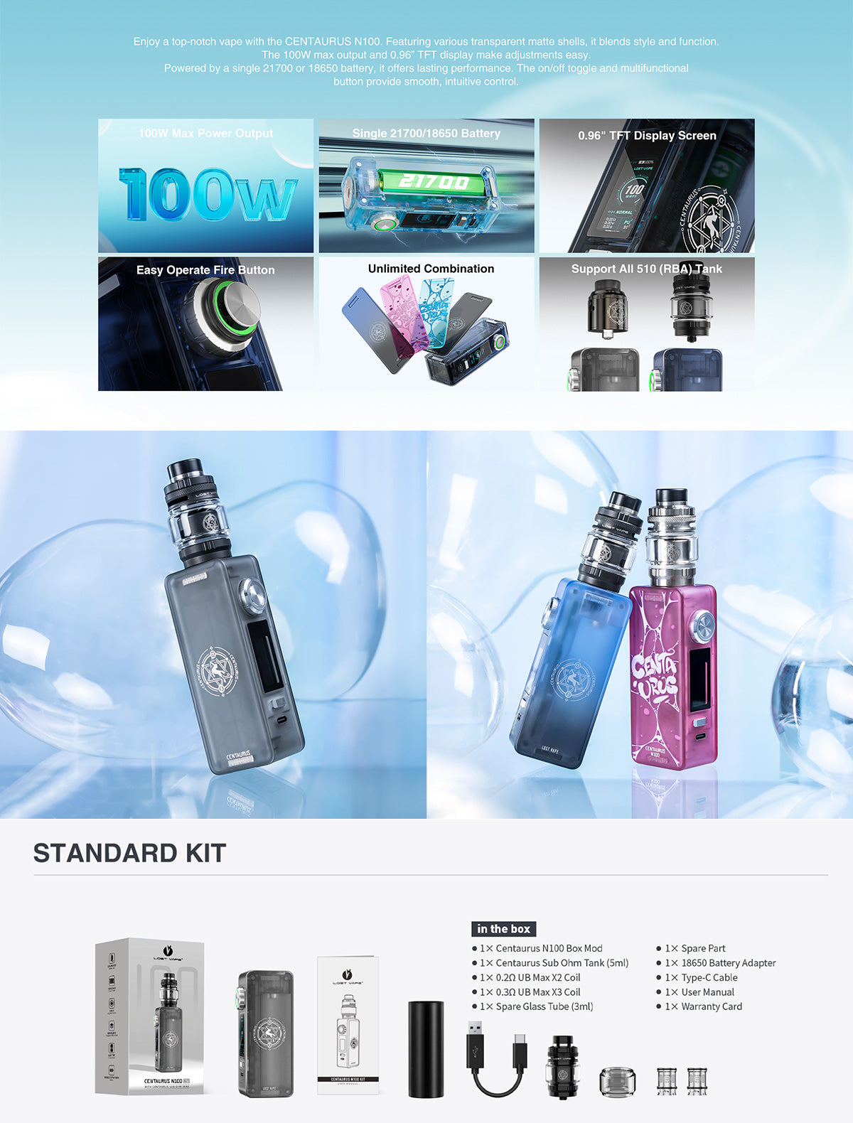 Lost Vape Centaurus N100 Kit with Centaurus Sub Ohm Tank 5ml
