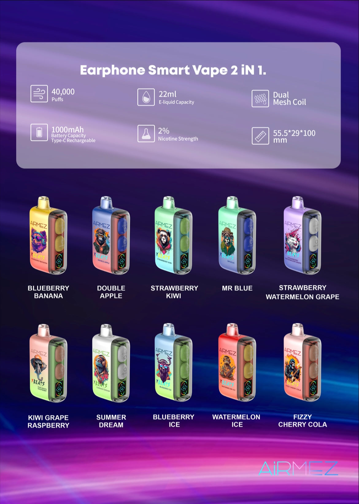 AiRMEZ Xbeats 40000 Puffs Disposable Vape With TWS Earphones