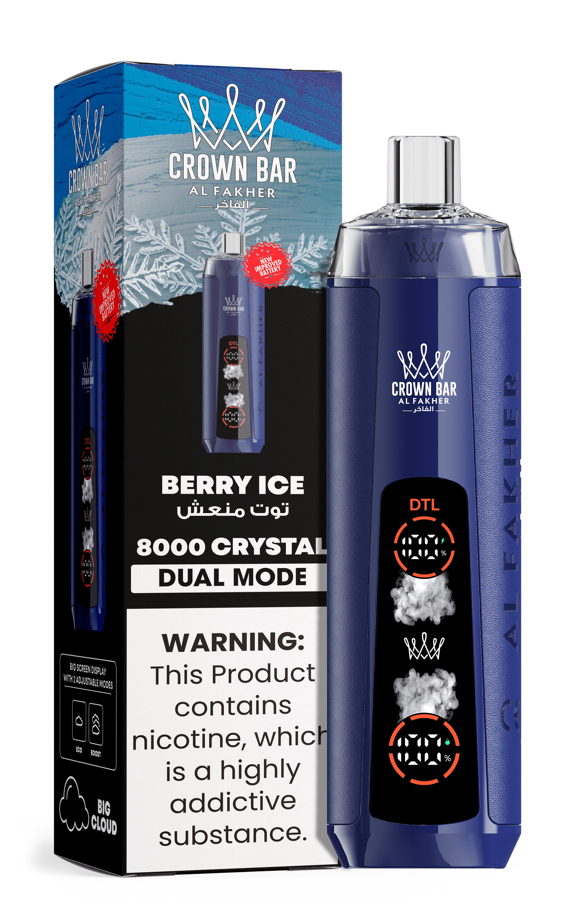 AL Fakher Crown Bar 8000 Crystal Dual Mode Disposable Kit available online | vapormo.com AL Fakher Crown Bar 8000 Crystal Dual Mode Disposable Kit available online | vapormo.com