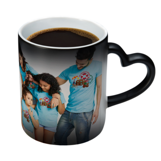 Custom Personalised Magic Photo Mug (Double sided same photo) with a heart-shaped handle - Made in USA, Free Fast Shipping