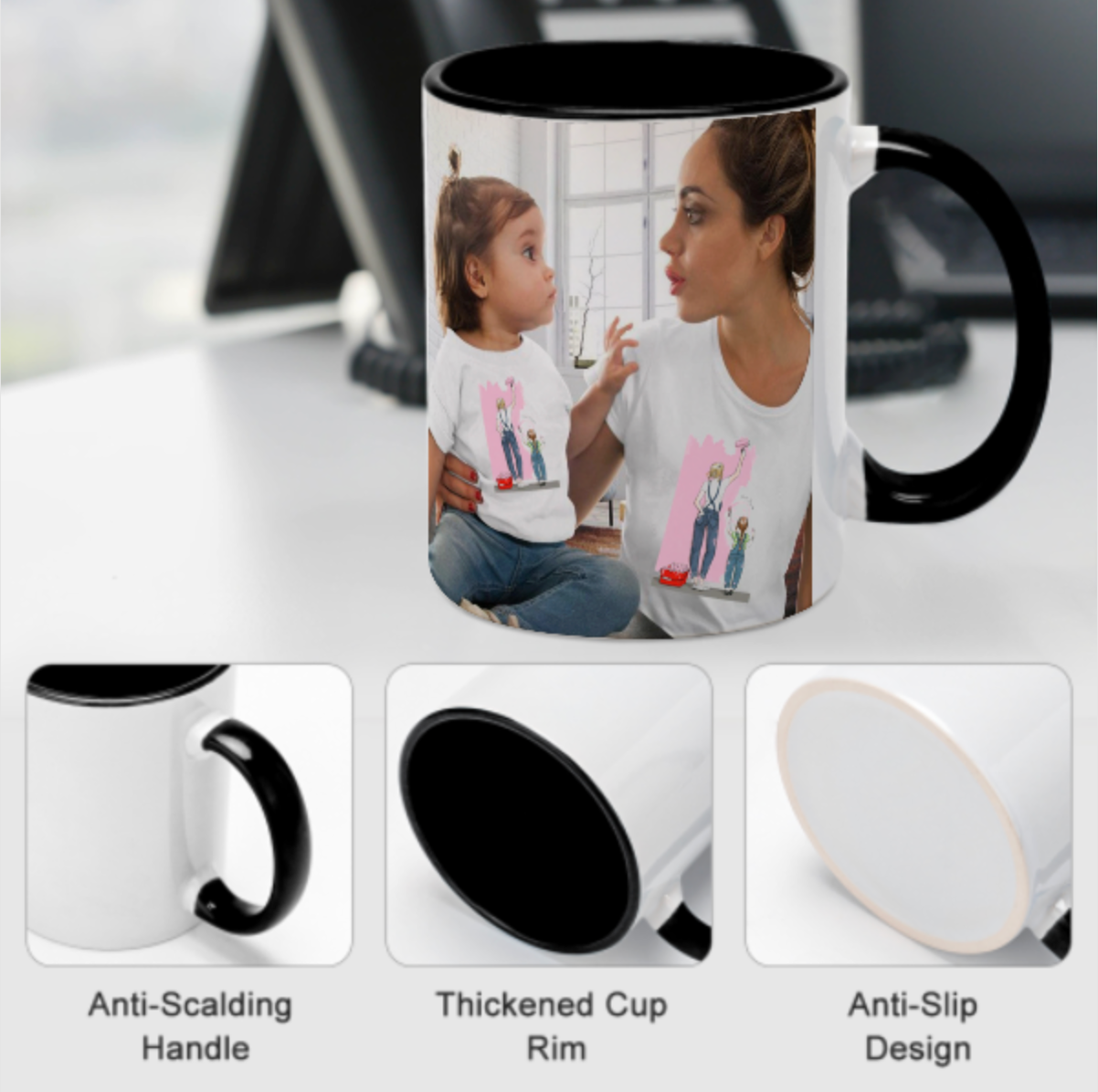 Custom Personalised Photo Coloured Mug Black (Double sided different photos) - Made in USA, Free Fast Shipping