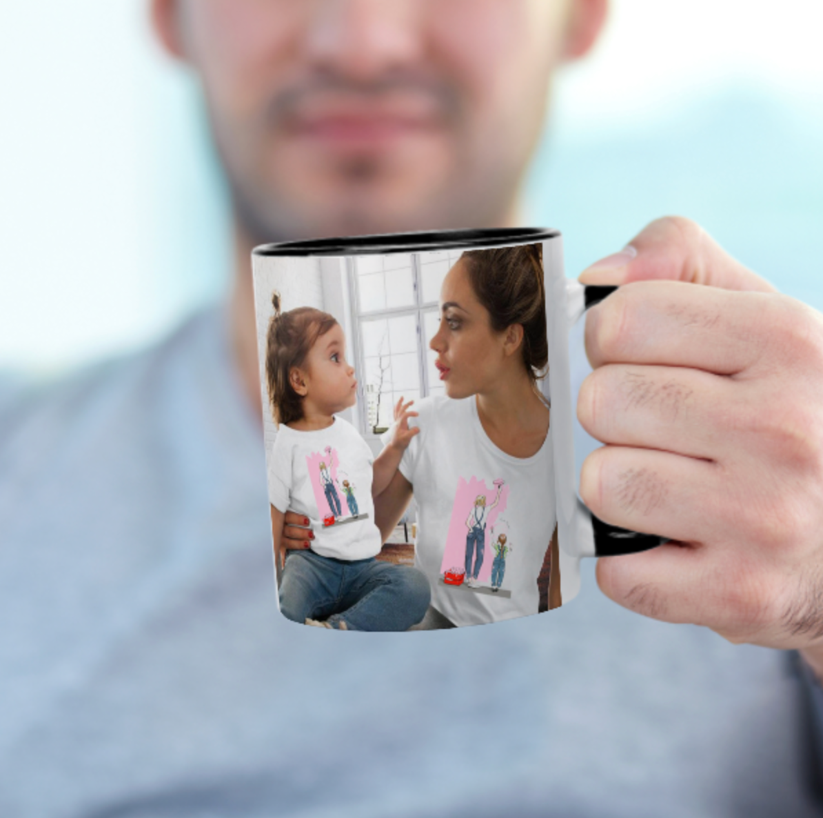 Custom Personalised Photo Coloured Mug Black (Double sided different photos) - Made in USA, Free Fast Shipping