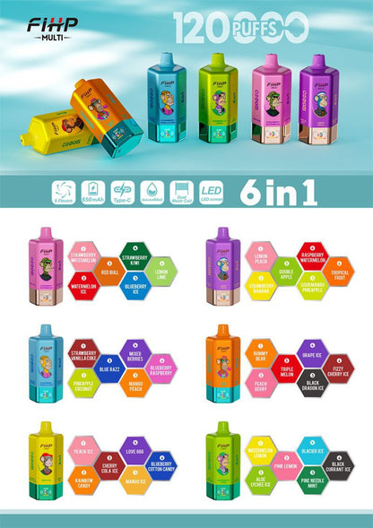 FIHP Multi 120000 120K Puffs 6in1 Rechargeable Disposable Kit