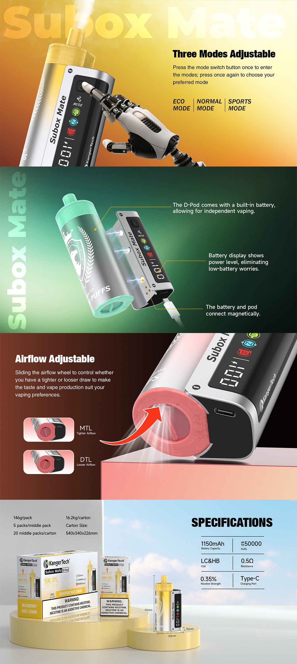 Kanger Subox Mate D-Pod 50K 50000 Puffs Disposable Kit 40ml