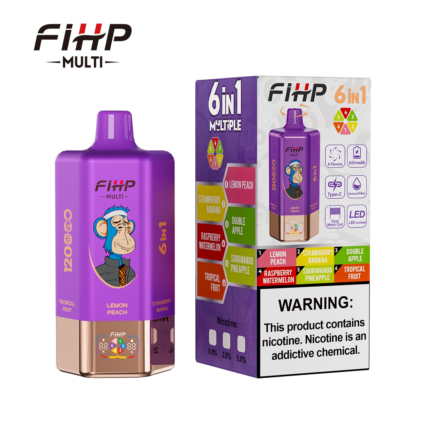 FIHP Multi 120000 120K Puffs 6in1 Rechargeable Disposable Kit
