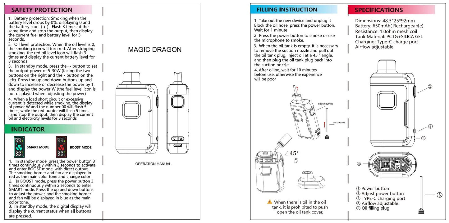 Magic Dragon 20000 Puffs Refillable Disposable Kit 10pcs/pack