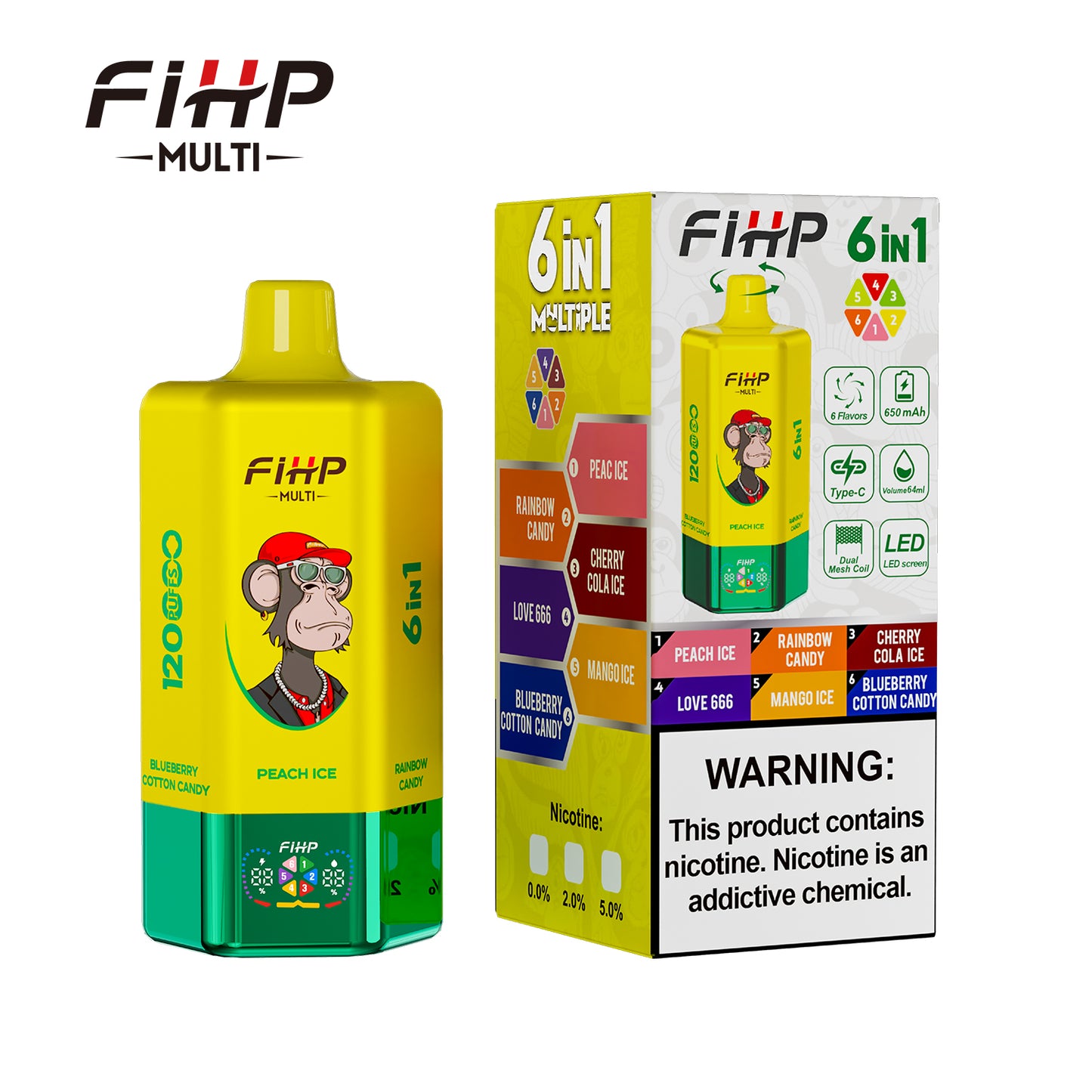 FIHP Multi 120000 120K Puffs 6in1 Rechargeable Disposable Kit