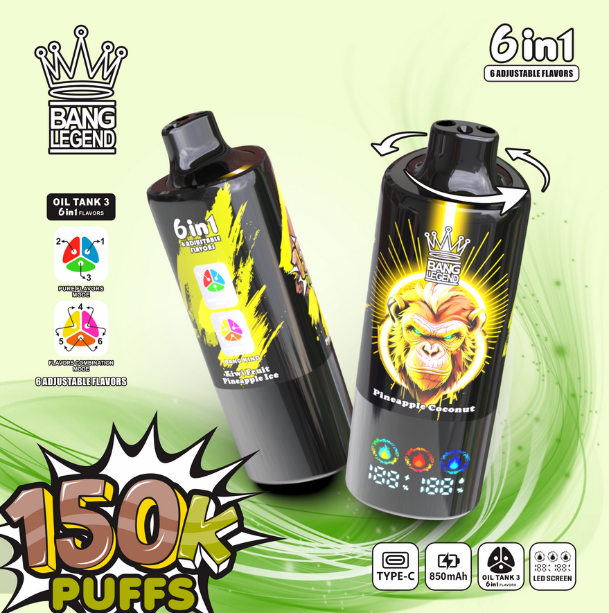 Bang Legend 150000 150K Puffs 6-in-1 Flavors Rechargeable LED Display Disposable Vape