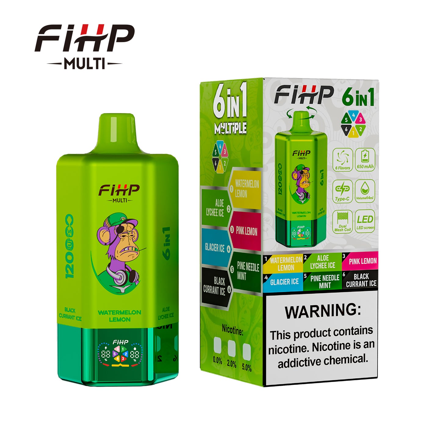 FIHP Multi 120000 120K Puffs 6in1 Rechargeable Disposable Kit