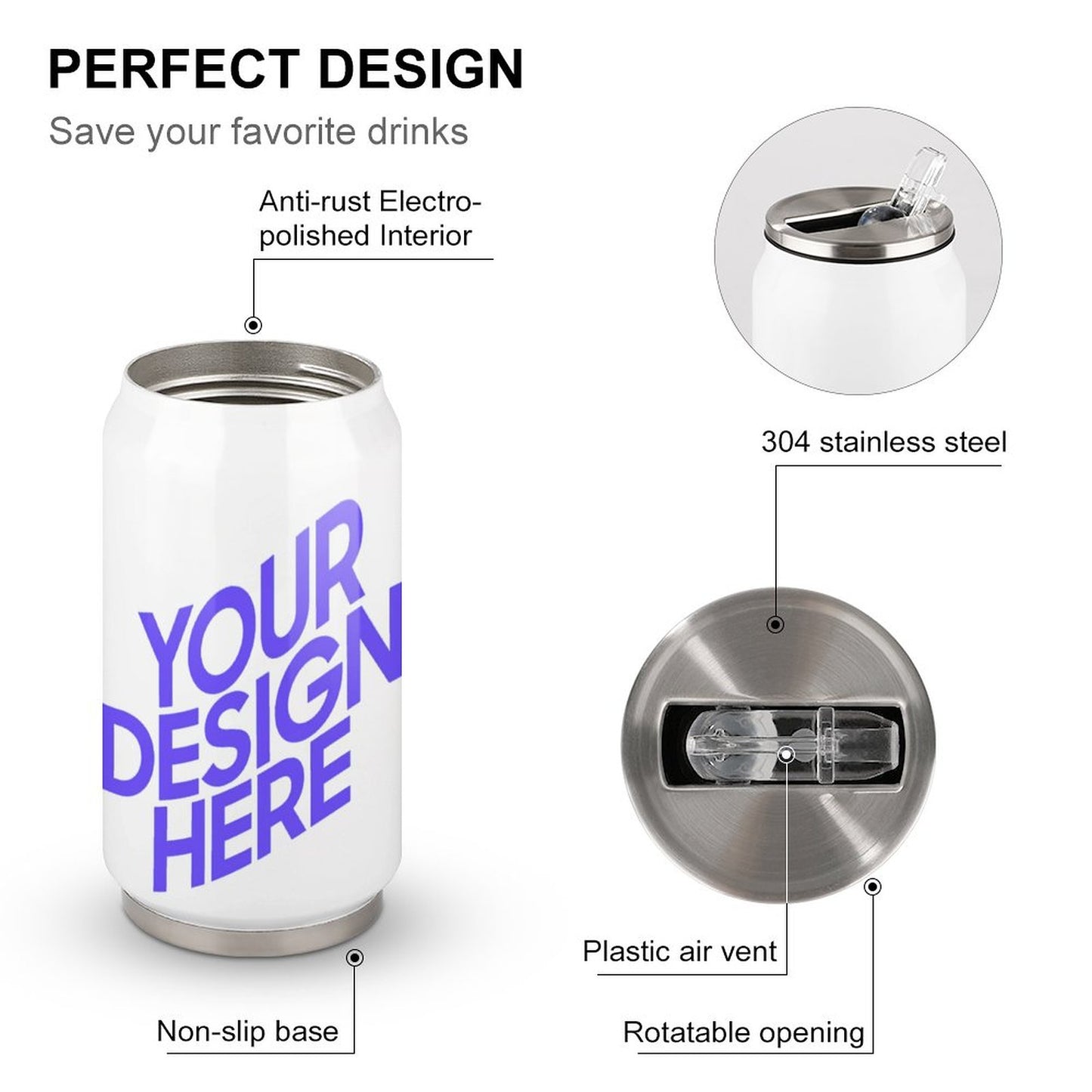 Custom Personalised 300ml / 500ml Photo Cola Cup Thermo Mug 304 Stainless Steel With Lid And Straw (Made in USA, Free Fast Shipping)